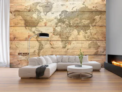 Produktbild von Vlies Fototapete Weltkarte 400x280 cm Tapeten Wandtapete XXL Holz Bretter braun k-A-0218-a-a