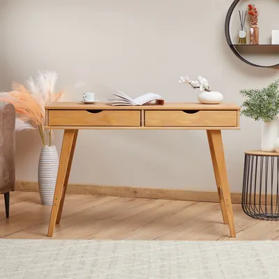 Produktbild von Schreibtisch MILO mit 2 Schubkasten, Massivholz, Eiche farben stabil und langlebig, ideal für Home-Office, Schubladen für Stauraum