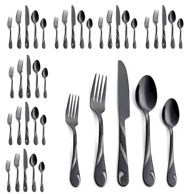 Image de Service de couverts noirs pour 8 personnes - ensemble de 40 pièces