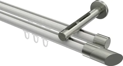 Produktbild von Interdeco Innenlaufstange / Gardinenstange mit Innenlauf Weiß / Edelstahl-Optik, Typ Siteno Verano (Schräge Bicolor), 20 mm Ø 2-läufig, 160 cm
