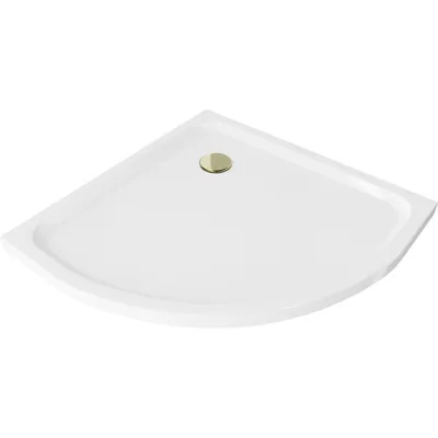 Obrázek produktu pro Mexen Flat polokulatá vanička do sprchového koutu slim 70 x 70 cm, Bílá, sifon Zlatá - 41107070G