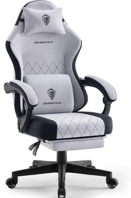Produktbild von Gaming-Stuhl mit Fußstütze,ergonomisch,Taschenfederkissen&Massage-Lendenstütze,hohe Rückenlehne,Stoff Grau