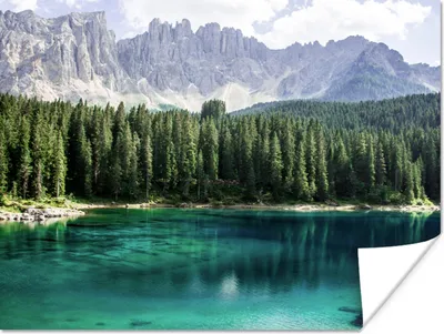 Produktbild von MuchoWow® Poster Berge - Bäume - Wasser 120x90 cm - Wandbild