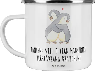 Produktbild von Mr. & Mrs. Panda Haferl Liebe Tanten - Weiß - Geschenk, Lächeln, Emaille Becher, Neffe, Campingtasse, wandertasse, Pott, Familienmitglieder, Unterstützung, Nichte, Spaß