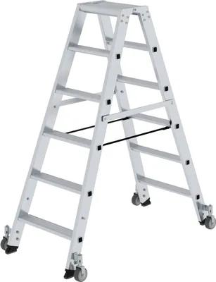 Produktbild von Stufen-Stehleiter beidseitig begehbar mit Rollen 2x6 Stufen