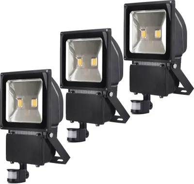 Produktbild von 3pcs 100W LED Fluter Strahler mit PIR Bewegungsmelder,Greenmigo Warmweiß Wasserdicht IP65 Super Helles Sicherheitsbeleuchtung für Garten,Hof,Lager,Platz,Plakatwand