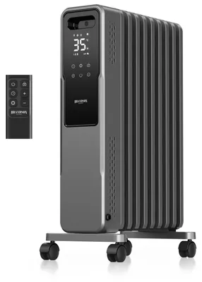 Productafbeelding van Brandson olie radiator, 2000 W, met 9 ribben, elektrische verwarming met 3 warmtestanden, thermostaat van 5 tot 35 °C, timer voor 24 uur, afstandsbediening, ECO-modus, vorstbeveiliging, 4 wielen, kleur: koelgrijs