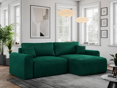 Produktbild von MKS MEBLE L-förmige Ecke mit losen Kissen und Schlaffunktion, freistehend - Nelson - Grün Velvet