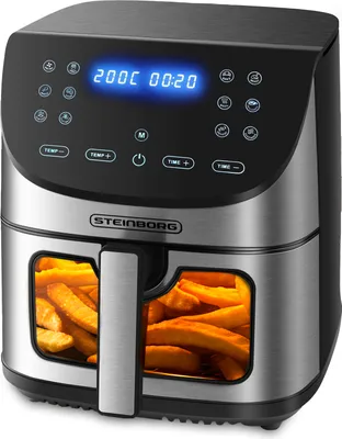 Produktbild von Steinborg Heißluftfritteuse | 8 Liter | Heissluftfritteuse | 4 in 1 Mini Backofen | Fritteuse | Dörrautomat | Grill | Grillen Backen Dörren Frittieren | Friteuse ohne Öl | Air Fryer |