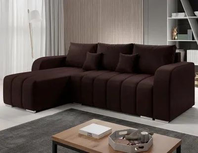 Produktbild von Easy4You Ecksofa Velvet L-Form – 245x86x147 cm - Schlafsofa mit Bettkasten und Schlaffunktion - Eckcouch mit Stauraum – Links – Stoff Monolith Braun 29