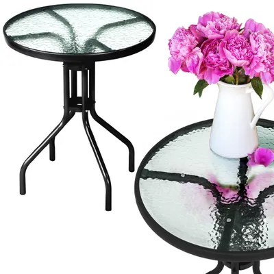 Image de JUMI : Table d'extérieur pour balcon ou terrasse, diamètre 60 cm, table ronde en verre, structure en métal