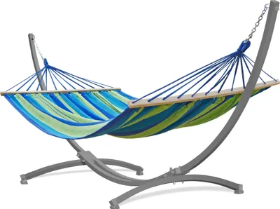 Produktbild von Potenza Outdoor Hängematte mit Gestell für 2 Personen I Stabhängematte XXL 220x160, 200kg I Grau Hängemattengestell 220kg Wetterfest