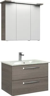 Produktbild von Pelipal Badmöbel-Set Kumba BxHxT 77 x 200 x 50 cm Frontfarbe graphit struktur quer mit Glas-Waschtisch weiß 99.77032519