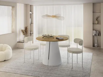 Produktbild von Esstisch Rund Ausziehbar im Loft-Stil – 100 bis 180 cm – Industrieller Platzsparender Tisch mit Weißen Konischem Metallbeinen für 5 bis 8 Personen, Esszimmer – Eiche Hell Braun