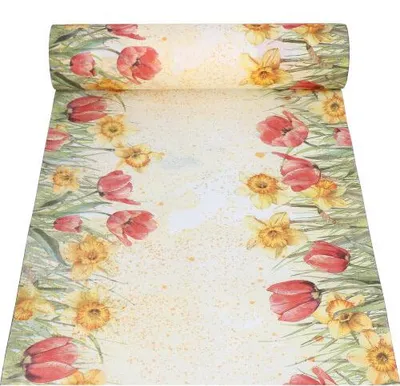 Produktbild von 6 Rollen Tischläufer, stoffähnlich, Airlaid 24 m x 40 cm "Tulips & Daffodils" Tulpen Blumen