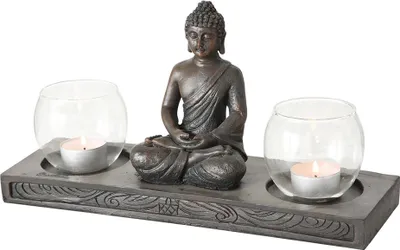 Produktbild von FeineHeimat Windlicht Buddha Figur sitzend 17x32 cm - Spirituelle Gartendekoration