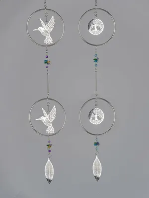 Produktbild von formano 2er Set Fensterdeko Hänger Edelstahl Kreis Hängedeko mit Vogel & Baum