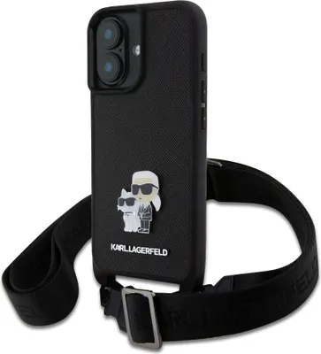 Immagine prodotto di Karl Lagerfeld Klhcp16Ssakcpbk Iphone 16 6.1 Czarny/Black Hardcase Saffiano Karl&Choupette Metal Pin Cbdy Strap