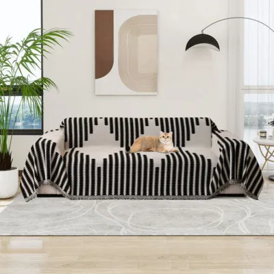Produktbild von Sofa Überwurfdecke 1/2/3/4 Sitzer, Couch Überwurf Sofabezug Sofaüberwurf Couchdecke Sofaüberwürfe Sofa Bezug Überwurf Sofa Decke, Schwarz, Groß-180x260cm