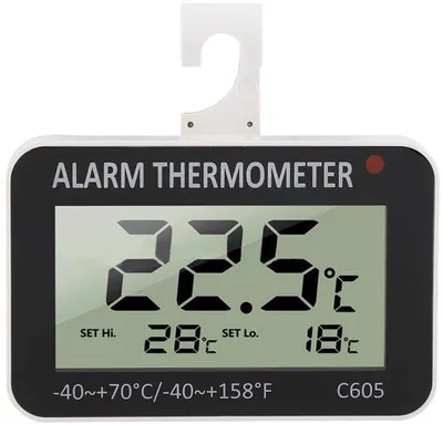 Immagine prodotto di Termometro digitale per frigoriferi e congelatori, con funzione di allarme e display LCD. Misurazioni precise della temperatura. Adatto per frigoriferi e congelatori. Display digitale della temperatura