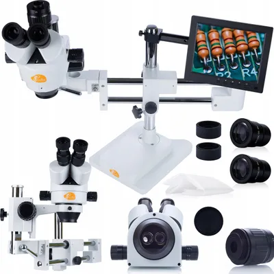 Produktbild von Rosfix Stereomikroskop trinokular Jupiter Pro MSJP-T-SDMS1 mit Schiebeansatz, 8"-Display und Halterung