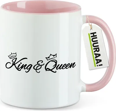 Produktbild von Huuraa Kaffeetasse King & Queen Krone 330ml Rosa Keramik Kaffeebecher Geschenkidee