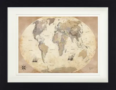 Obrázok produktu pre Mapa v rámčeku s elegantným paspartou | Obrazy na stenu | V rámčeku - Mapa sveta, starý štýl, v angličtine (30 x 40 cm)