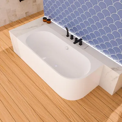 Produktbild von ECOLAM halb freistehende Badewanne 180x80 cm links Vigoo Eckbadewanne für Zwei Siphon Click Clack chrom Acrylwanne TOP Qualiät