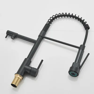 Produktbild von Küchenarmatur - Einhebelmischer - Ausziehbare Brause - Warm- und Kaltwasser - Standmontage - Flexibler, schwenkbarer Auslauf - Mattschwarz