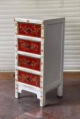 Obrázek produktu pro Starožitná čínská komoda se 4 zásuvkami výška88cm bílá se zlatem
