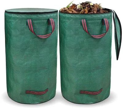 Image de Sac de jardinage vert de 120 litres, imperméable, robuste, enroulable, avec couvercle et poignées