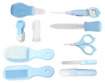 Image de Kit de soins pour bébé 10 pièces pour la sécurité des nourrissons, coupe-ongles, ciseaux, kit de soins pour nouveau-nés (bleu)