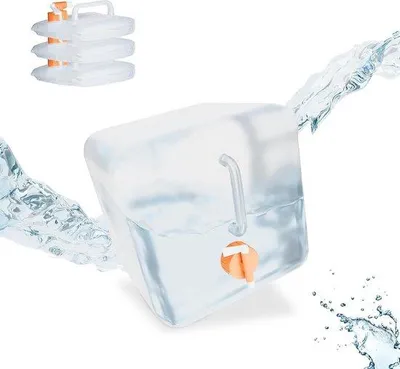 Produktbild von Famanu faltbare Wasserkanister Set - 10 Liter mit Hahn - BPA-frei - transparent/orange