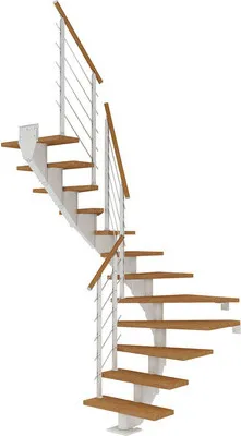 Produktbild von Pertura Mittelholmtreppe Alena Eiche Leimholz Weiß 1/2-gewendelt 85 cm 13 Stufen / 14 Steigungen Relinggeländer Reinweiß