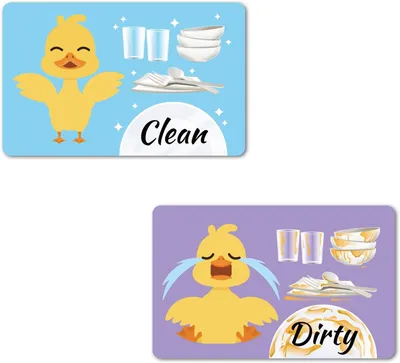 Imagen del producto de Imán para lavavajillas - Señal de "Platos limpios" y "Platos sucios" - Imán de doble cara - Para la cocina - Patito