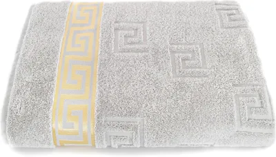 Produktbild von Luxus Medusa Saunatuch 100x200 cm - Silber / Hell Grau - feinste Ringgarn Baumwolle / Jacquard Webung / Hochflor Frottee mit Medusa Flachprägung und goldener Medusa Bordüre