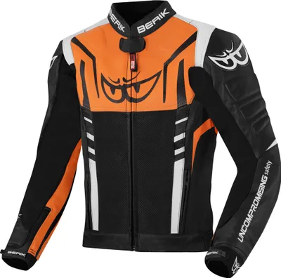 Produktbild von Berik Striper Motorrad Lederjacke, schwarz/weiß/orange, 50