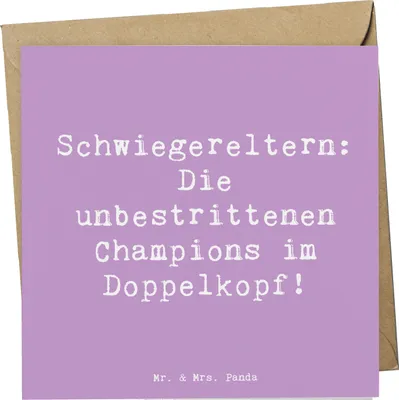 Produktbild von Mr. & Mrs. Panda Grußkarte Spruch Schwiegereltern Champions - Lavendeltraum - Geschenk, Gesellschaftsspiele, Beziehung, faltkarte, Klappkarte, Glückwunschkarte, Geschenke