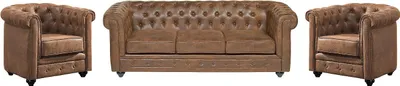 Produktbild von CHESTERFIELD 3-Sitzer-Sofa und 2 Sessel aus Mikrofaser mit gealterter Lederoptik