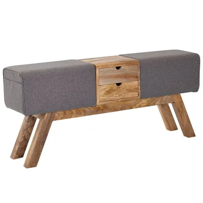 Produktbild von Design Turnbock Sitzbank Grau mit Schubladen 120x56x30 cm, Turnhocker Bank aus Stoff mit Stauraum, Hocker Garderobenbank Sitzhocker Springbock Turnbank