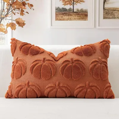 Productafbeelding van Kussensloop, pompoenmotief, herfst, corduroy, 30x50 cm