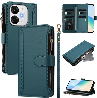 Image de Etui pour Itel A80, zippé, portefeuille Etui à rabat en cuirPolyuréthaneavec pochettes pour cartes, support et dragonne vert