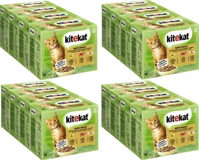 Produktbild von KITEKAT™ Multipack Portionsbeutel Bunte Vielfalt 3 Varietäten Huhn, Rind, Lachs in Sauce 16 x 12 x 85g