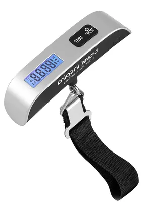 Image de Balance numérique pour bagages - Balance pour valises - Pour peser les bagages - Capacité maximale : 50 kg - Poids : 90,72 g - Argent