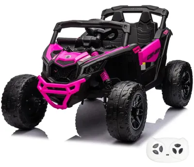 Obrázok produktu pre Detské elektrické vozidlo Can-Am Maverick R 12 V 4x4 (1–6 rokov) – Oficiálne licencovaný buggy Can-Am, so 4 motormi, diaľkovým ovládaním 2,4 GHz, pneumatikami EVA a koženým sedadlom – Detské elektrické auto ružové