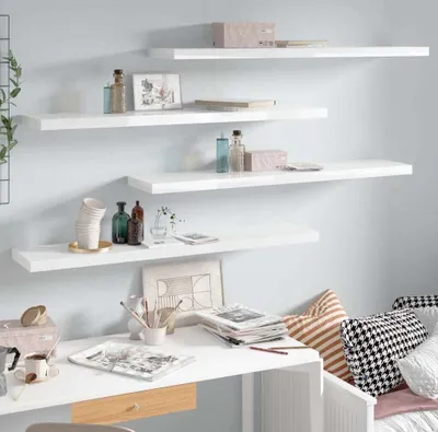 Produktbild von The Living Store Schweberegale 4 Stk. Hochglanz-Weiß 120x23,5x3,8 cm MDF