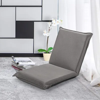 Produktbild von COSTWAY Bodenstuhl mit 6-stufig verstellbarer Rückenlehne, Bodensessel gepolstert, Game Sessel, Relaxliege, Lazy Sofa, 150kg belastbar, Meditationsstuhl grau
