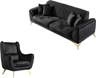 Produktbild von Villa Möbel Sofa Set Bond Grau Stellvariante:3+1 Relax- und Bettfunktion, pflegeleichter Mikrofaser Samtstoff