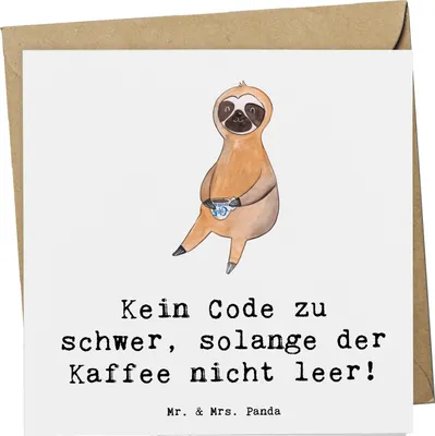 Produktbild von Mr. & Mrs. Panda Grußkarte Code und Kaffee - Weiß - Geschenk, Berufspassion, Glückwunschkarte, faltkarte, Klappkarte, Softwareentwicklung, Beruf, IT-Berufe, anlasskarte