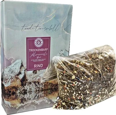 Produktbild von Paul & Paulina Trockenbarf Almmüsli Rind 2kg für Hunde 75% getrock. Rindfleisch mit 25% Gemüse + Obst